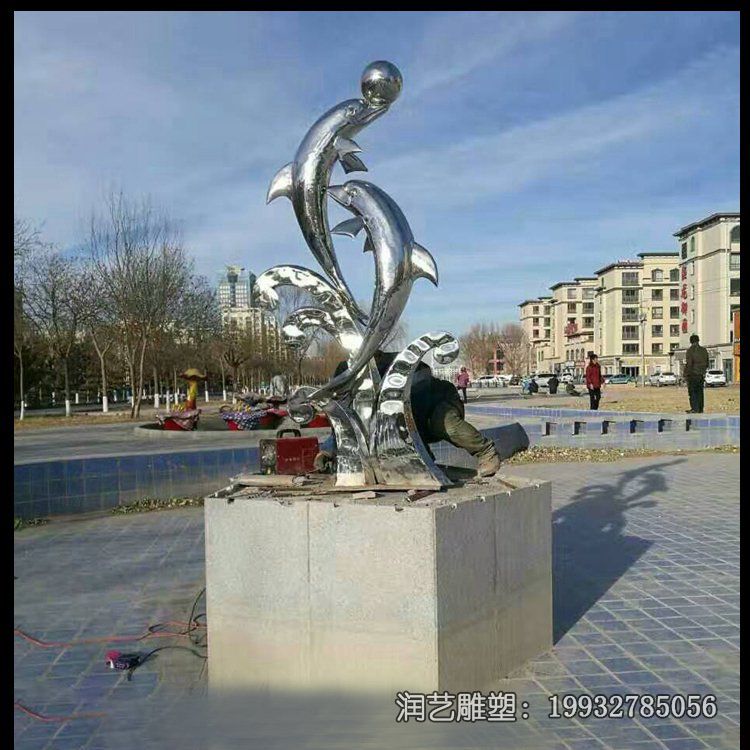 景区不锈钢海豚动物雕塑 景区不锈钢海豚动物雕塑