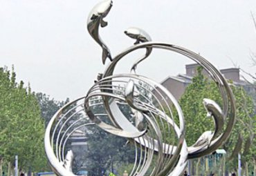 公园不锈钢鲤鱼跃龙门景观雕塑