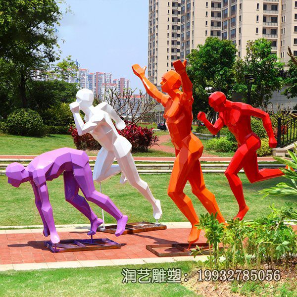 商场玻璃钢跑步雕塑 商场玻璃钢跑步雕塑