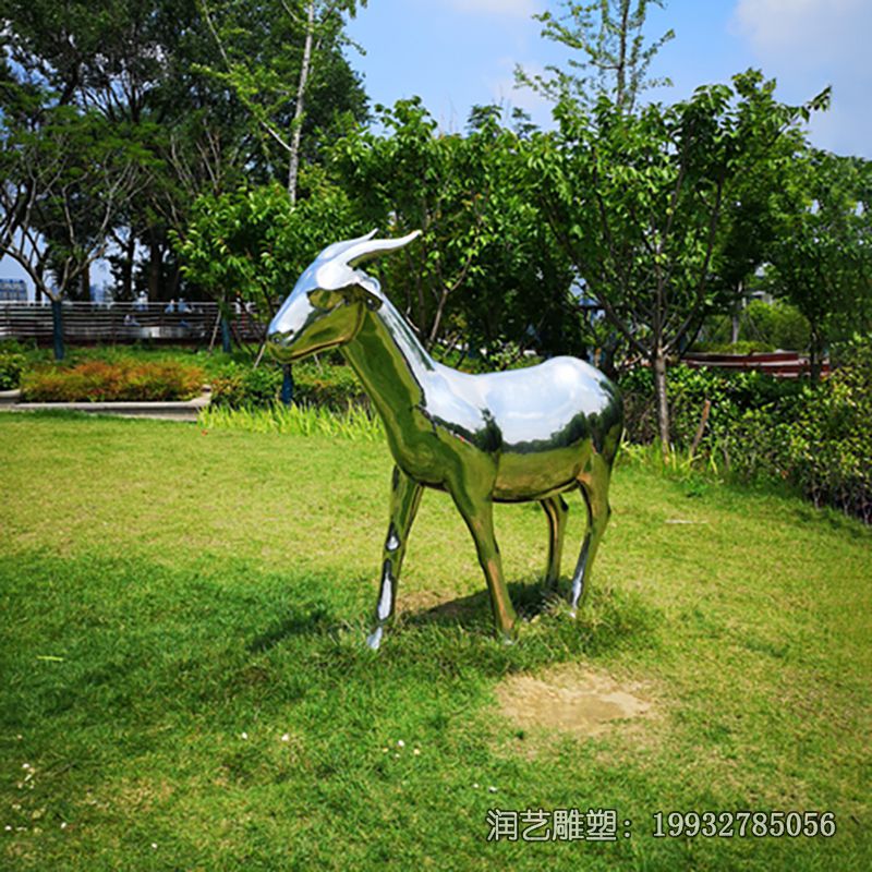 游乐场不锈钢动物羊雕塑 游乐场不锈钢动物羊雕塑