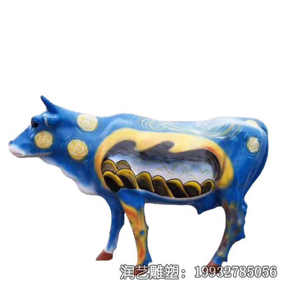 商场玻璃钢彩绘牛雕塑 商场玻璃钢彩绘牛雕塑