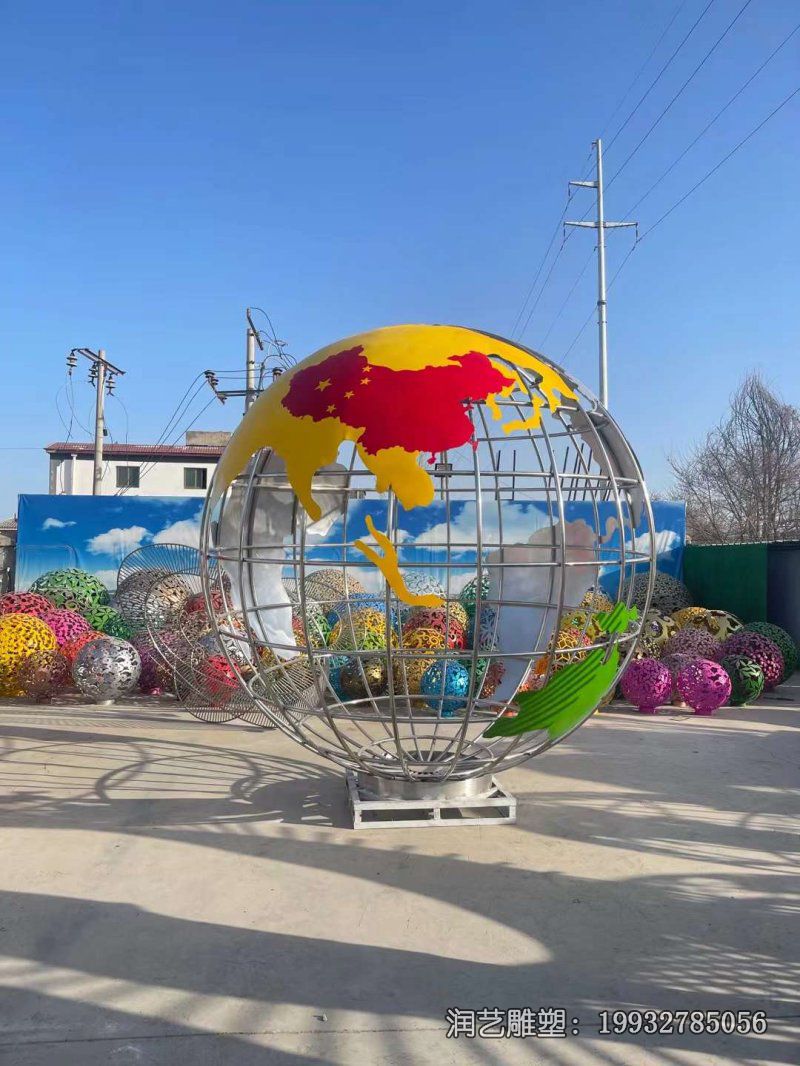 商业街不锈钢地球仪雕塑 商业街不锈钢地球仪雕塑